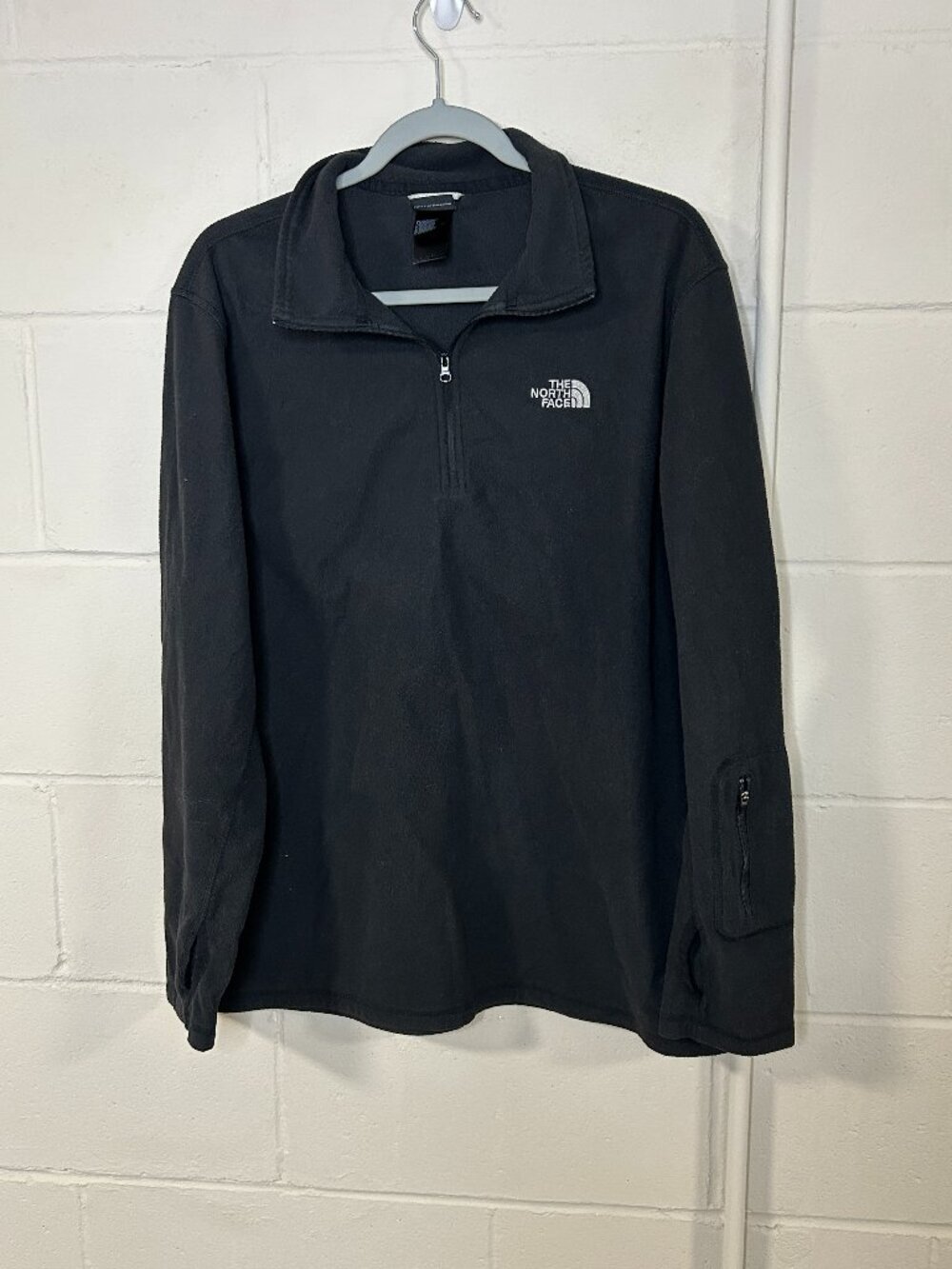North Face Jacket Mens Large Popover Quarter Zip Fleece Mid Weight Black Casual